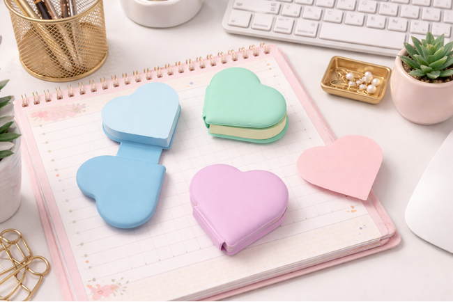 【ハートふせん新発売】プニプニ触感でデスクに“かわいい”をプラス|販促花子ノベルティ