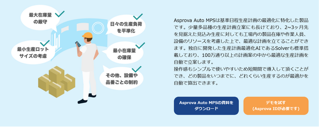 中期生産計画の平準化を短時間で体験できる「Asprova Auto MPS」デモサイトを公開