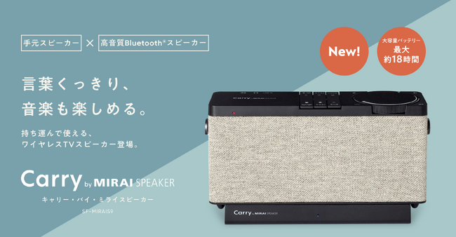 言葉くっきり、音楽も楽しめるBluetooth(R)︎搭載の手元スピーカー「Carry by MIRAI SPEAKER」新発売