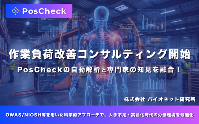 深刻な人手不足の中、増加する腰痛などの労働災害を防ぐ作業負荷改善コンサルティングサービスを開始。OWAS/NIOSH等を用いた科学的アプローチで作業改善を提案します。