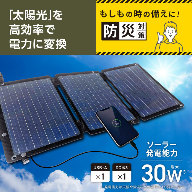 アウトドア・防災シーンに最適な30Wソーラー充電器