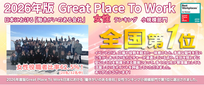 イベント21、GPTW「働きがいのある会社」女性ランキング1位｜男性が多いイベント業界で女性役職者62.5％を実現した理由