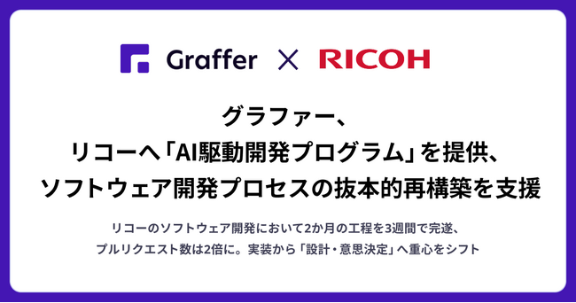 グラファー、リコーへ「AI駆動開発プログラム」を提供、ソフトウェア開発プロセスの抜本的再構築を支援