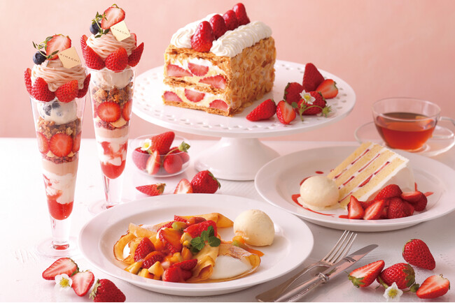 【キハチ カフェ】モンブランとティラミスをイメージした春いちごのパフェ2種やクレープなど「春のストロベリーフェア」開催