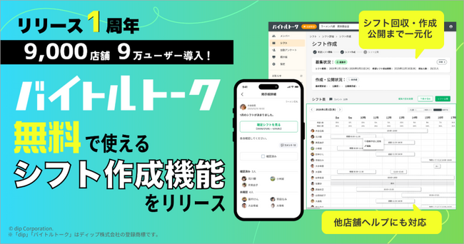 バイトルトーク、サービス開始から1年でユーザー数9万人・導入社数3,000社9,000店舗導入突破