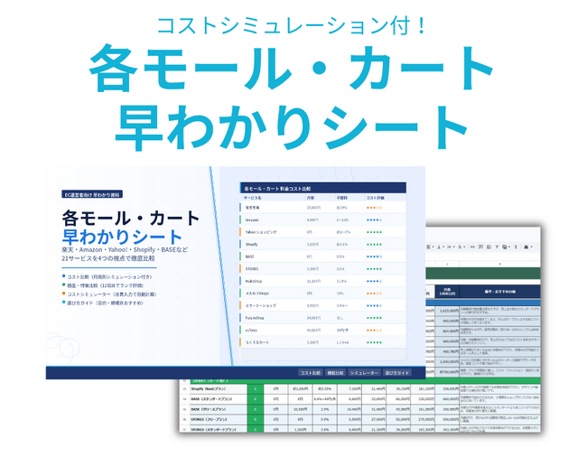 月商100万円でもコスト差が年間168万円。21サービスの実質コストを一括比較した「各モール・カート早わかりシート」を無料公開