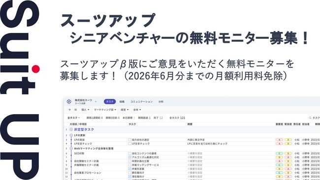 AIタスク管理・プロジェクト管理ツール「スーツアップ」、シニアベンチャーの無料モニター募集