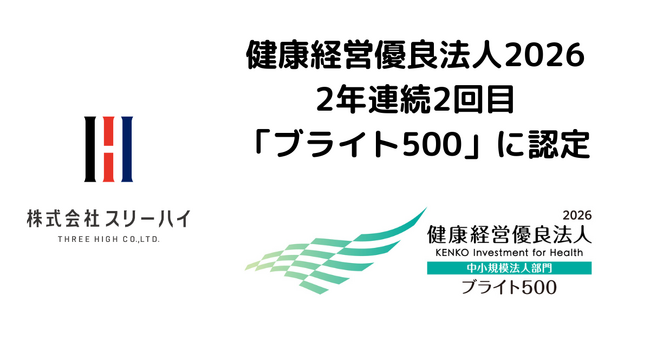 株式会社スリーハイ、2年連続2回目・健康経営優良法人2026「ブライト500」に認定～製造業平均の約3分の1、月平均残業5時間の働き方改革～