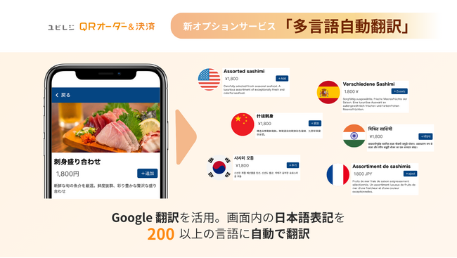 「ユビレジ QRオーダー＆決済」の新オプションサービス「多言語自動翻訳」提供開始