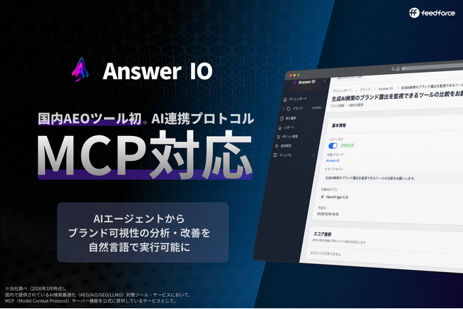 AEOツール「Answer IO」がAI連携プロトコル「MCP」に国内AEOツール初対応、AIエージェントからブランド可視性の分析・改善を自然言語で実行可能に（ベータ版）
