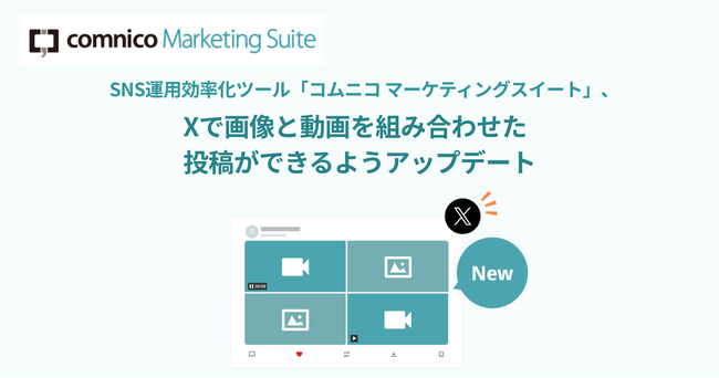 コムニコが開発・提供するSNS運用効率化ツール「コムニコ マーケティングスイート」が、Xで画像と動画を組み合わせた投稿ができるようアップデート