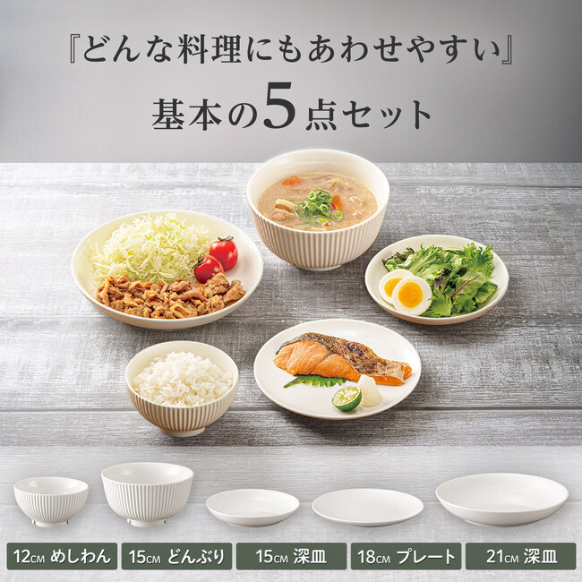 まずはこれだけ！新生活にちょうどいい、食洗機対応の「基本の食器5点セット（1,290円）」を発売