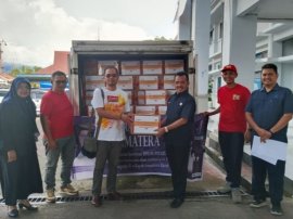 インドフードによる災害支援の様子   （支援提供先：インドネシア工業省および、インドネシア医薬品食品監督庁 ） 