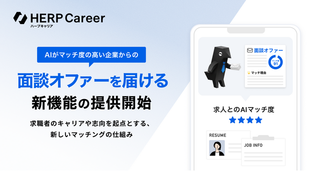 【HERP Career】AIがマッチ度の高い企業からの面談オファーを届ける新機能を提供開始