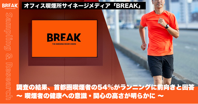 【オフィスビル喫煙所サイネージメディア「BREAK」調査】首都圏喫煙者の54％がランニングに前向きと回答