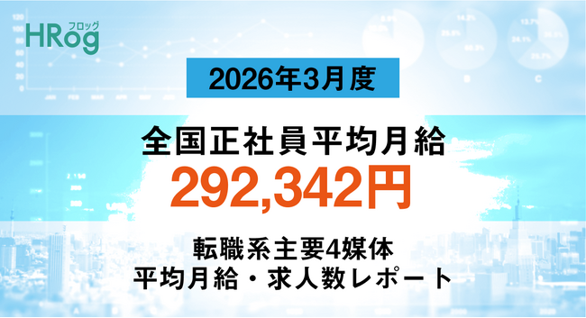 全国正社員平均月給は「292,342円」【2026年3月度 正社員平均月給・求人数レポート】