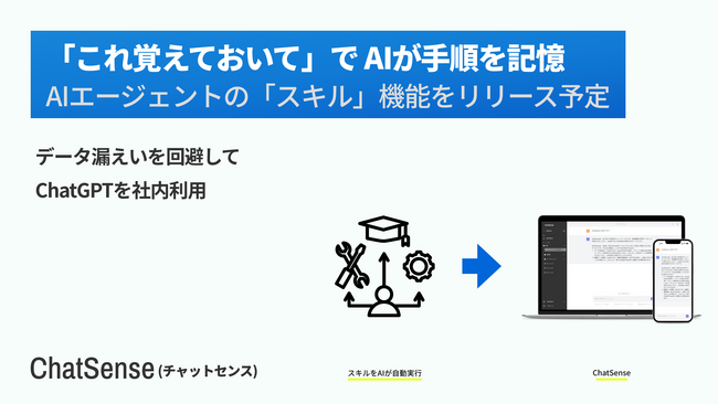 「これ覚えておいて」でAIが手順を自動記憶。「スキル機能」を近日リリース予定。法人向けAIエージェント「ChatSense」