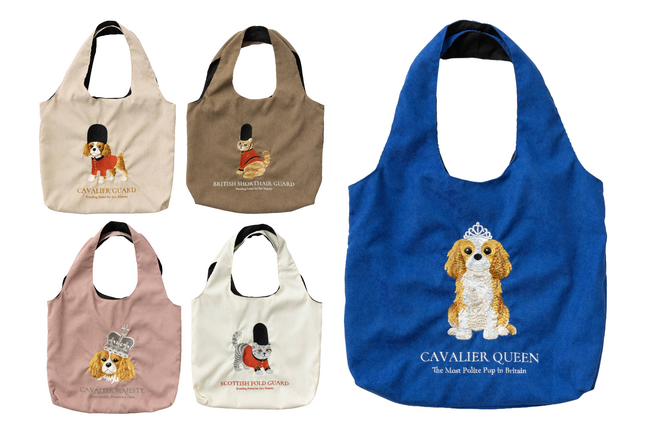 【英国モチーフ×刺繡】雑貨ブランド「Jubilee」から、近衛兵や女王に扮した犬&猫デザインの立体刺繡バッグが新登場