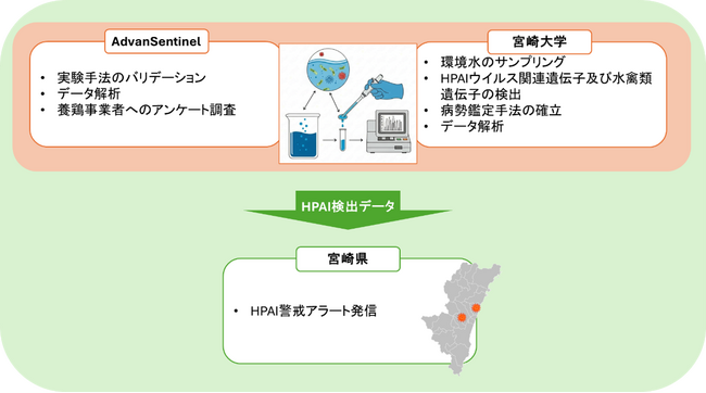 AdvanSentinel・宮崎大学・宮崎県が、渡り鳥が飛来する湖沼水での鳥インフルエンザウイルス検出情報を養鶏事業者の防疫に活用するための共同研究を開始