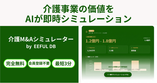 介護事業の価値をAIが最短3分で算出。EEFULホールディングスが「介護M&Aシミュレーター by EEFUL DB」を無料公開