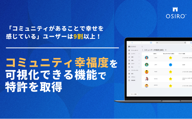 【コミュニティがあることで幸せを感じているユーザーは9割以上】コミュニティ幸福度を可視化できる機能で特許を取得（オシロ株式会社）