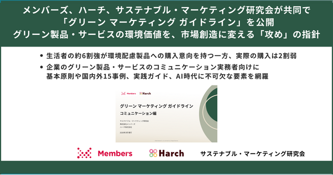 メンバーズ、ハーチ、サステナブル・マーケティング研究会が共同で「グリーン マーケティング ガイドライン」を公開。グリーン製品・サービスの環境価値を、市場創造に変える「攻め」の指針