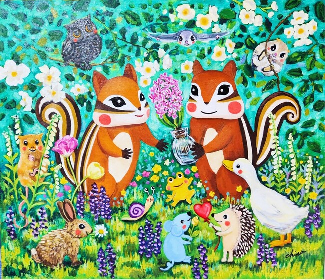 丸善・丸の内本店に りすたちの春を描いた作品が一堂に。　　　　　藤岡ちさ展『ちいさなりすたちのおはなし』3/25（水）から。