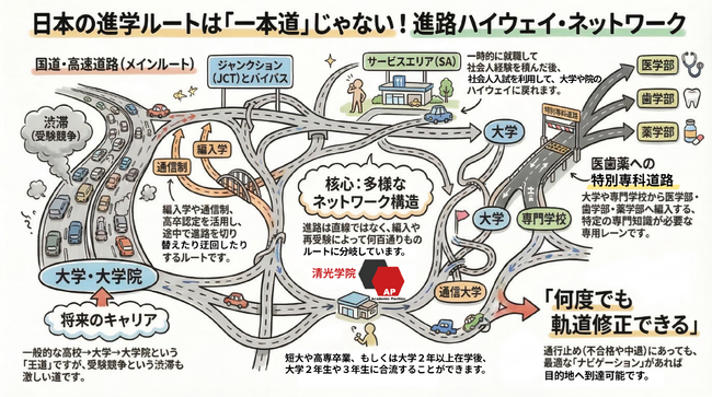清光学院「進路は何度でも軌道修正できる」進路をネットワークとして可視化した「進学ハイウェイネットワーク」を公開