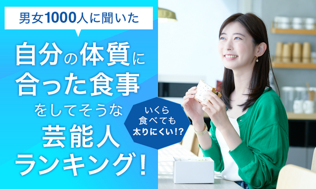【男女1000人に聞いた】いくら食べても太りにくい!?自分の体質に合った食事をしてそうな芸能人ランキング！