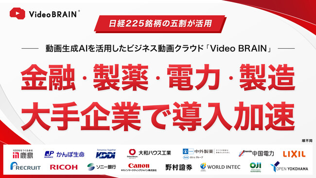 動画生成AIを活用したビジネス動画クラウド「Video BRAIN」　　日経225銘柄の五割が導入へ