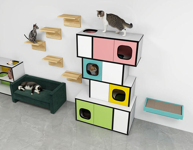猫がひょっこり顔を出す「窓付き」キャットタワーが登場！猫家具ブランドarneco（アーネコ）が第15回インターペットに出展