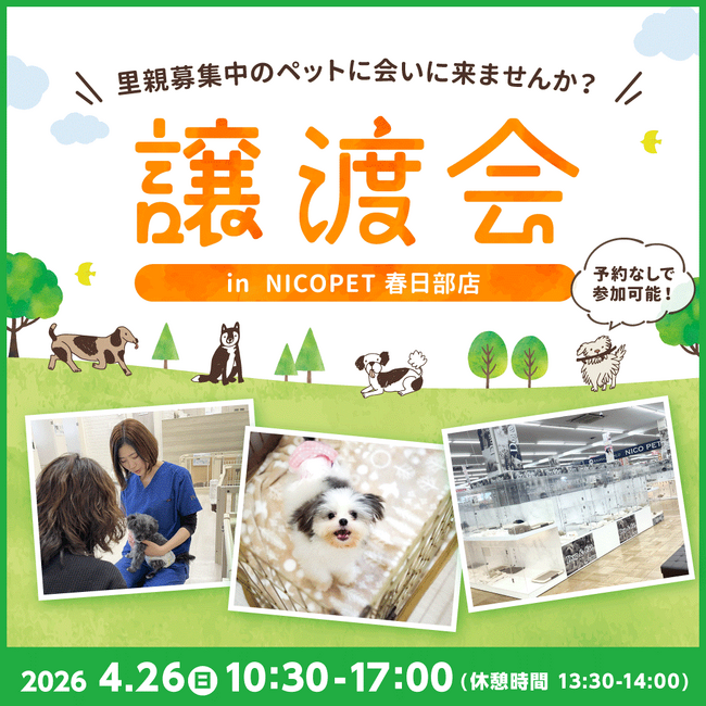 2026年4月26日（日）ペッツファーストグループ譲渡会 開催のお知らせin NICO PET春日部店