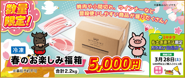 【生活応援企画】新生活におすすめの「春のお楽しみ福箱」を数量限定販売！さらに、佐土原直売店限定でガラポン抽選会も開催！その他、宮崎牛が最大25％OFFなどお見逃しなく！