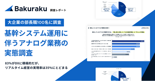【調査】大企業の83%がDXに積極的だが、リアルタイム経営の実現率は35%にとどまる。80%が、基幹システム運用のための「アナログ業務」が発生していると回答