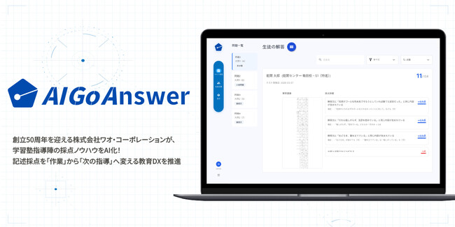 【創立50周年】株式会社ワオ・コーポレーションが、能開センター指導陣の採点ノウハウをAI化。子会社ワオテックと共同し、国語記述問題AI自動採点システム「AI Go Answer」を開発、特許出願中！