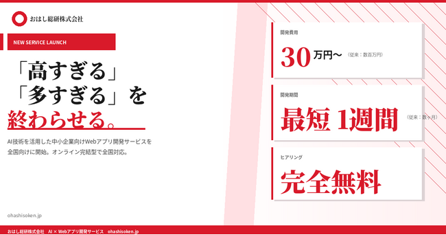事業スピードを上げたい中小企業へ。AIを活用し、30万円から本当に必要な機能だけを最短1週間でWebアプリ開発を提供開始