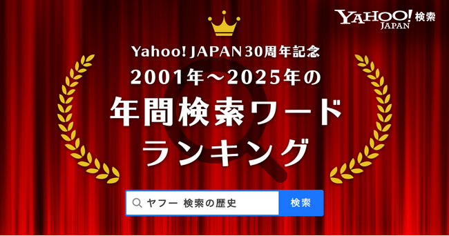 【Yahoo!検索】Yahoo! JAPAN 30周年を記念して、Yahoo!検索で2001年から2025年の年間検索ワードランキング1位を一挙公開　30周年を記念した特設サイトも公開中