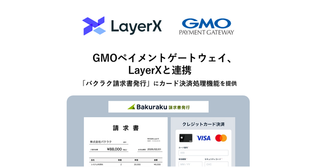 GMOペイメントゲートウェイ、LayerXと連携「バクラク請求書発行」にカード決済処理機能を提供