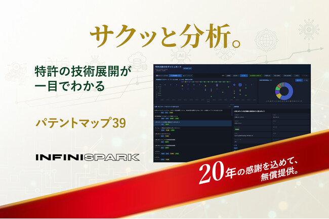 インフィニスパーク、弁理士が設計したパテントマップツール「パテントマップ39」を中小企業向けに無償提供開始