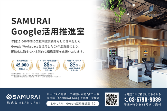 SAMURAI、中小企業のDXを本質から変える「Google活用推進室」を開始 ― 年間15,828時間を削減したノウハウを公開