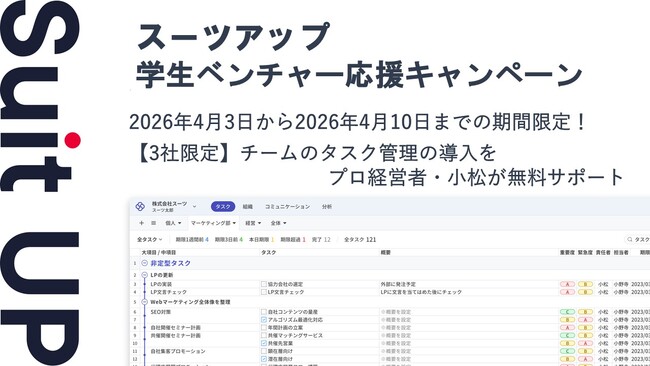 AIタスク管理・プロジェクト管理ツール「スーツアップ」、学生ベンチャー応援キャンペーン