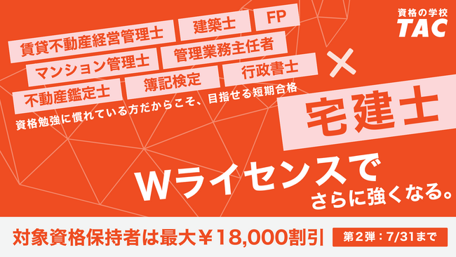 【TAC宅建士講座】宅建とのダブルライセンス取得を応援！”資格保有者限定”キャンペーン第２弾実施中！