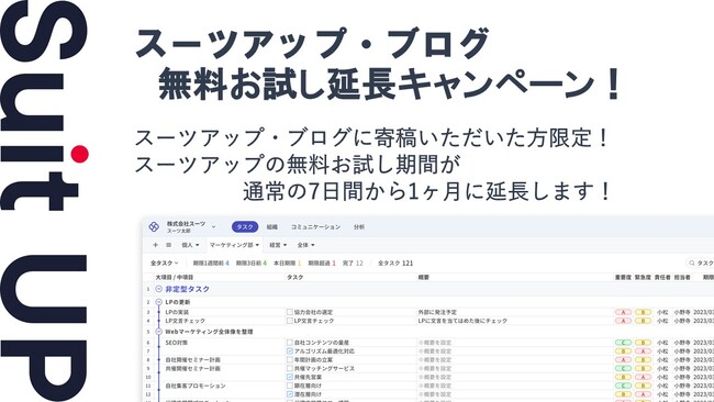 AIタスク管理・プロジェクト管理ツール「スーツアップ」、2026年4月度無料お試し延長キャンペーン