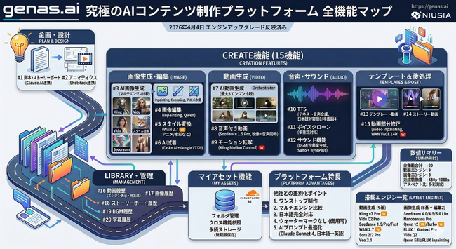 話題の「Kling v3 Pro」搭載で映像品質が大幅向上AI動画・画像生成プラットフォーム「genas.ai」が主要エンジンを一斉アップグレード