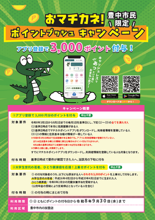 豊中市「マチカネポイントアプリ」で3,000円分の付与事業を開始