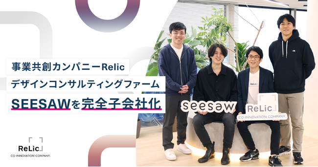 事業共創カンパニーのRelic、国内外で数々のデザイン賞を受賞するデザインコンサルティングファームSEESAWを完全子会社化。4月1日付で村越陽平氏がCDOに就任