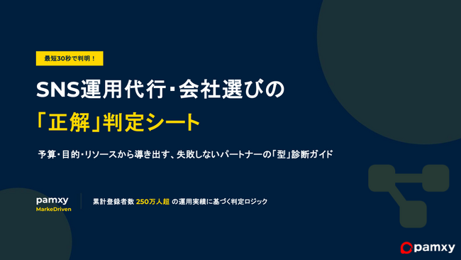 【SNS支援】最短30秒でミスマッチを解消。株式会社pamxy、自社に最適なパートナーを導き出す『SNS運用代行・会社選びの「正解」判定シート』を無料公開