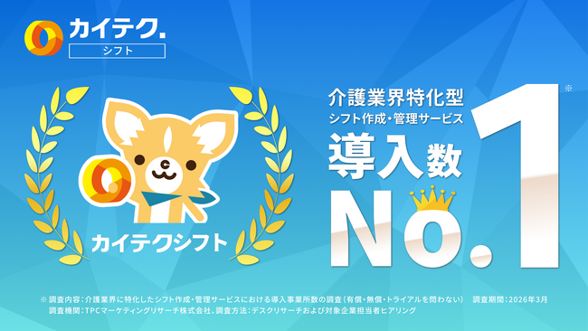 介護業界特化型シフト作成・管理サービス「カイテクシフト」、導入数No.1を獲得
