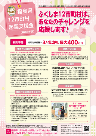 【福島県】令和８年度「福島県１２市町村起業支援金」の募集を開始しました！