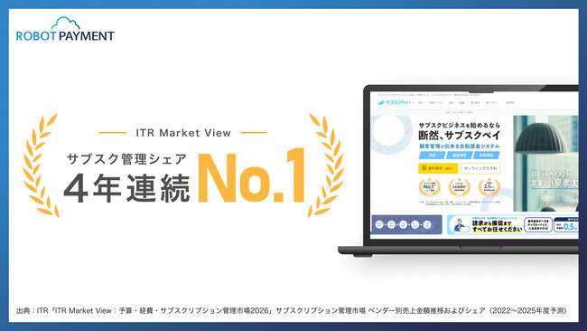 「サブスクペイ」、サブスクリプション管理市場で4年連続シェアNo.1を獲得